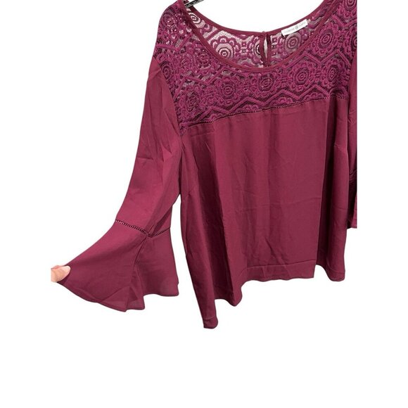 Signature Collection Women's 3X Magenta Flare Sleeve Lace Trim Top Blouse Ladies - Picture 3 of 5